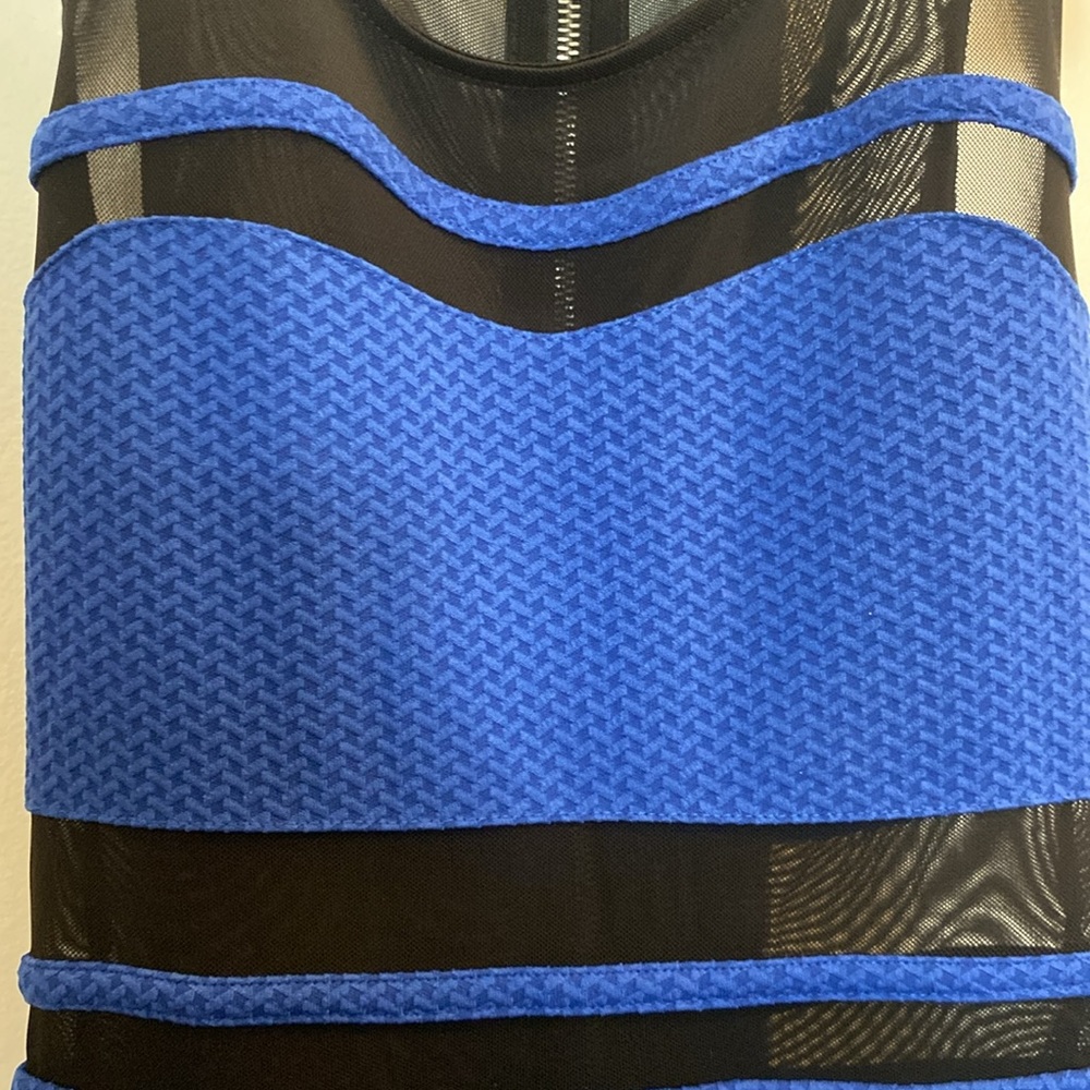 MATERIAL GIRL Blue with Black Mesh Dress Women’s Size S - Picture 2 of 4